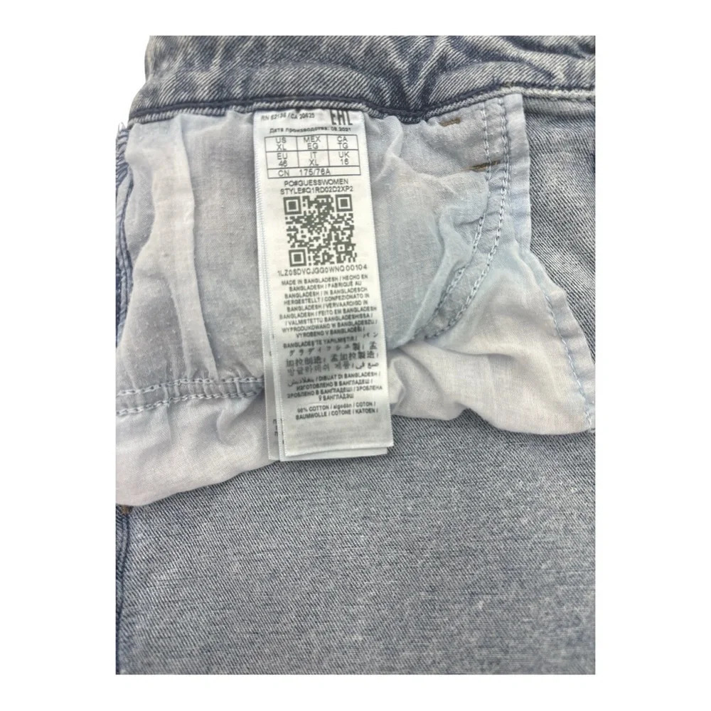GUESS Button Front Denim Mini Skirt Frayed Hem Sz US XL - Picture 5 of 7